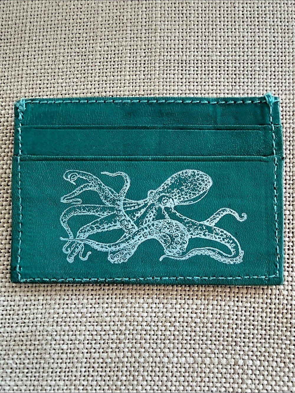 Genuine Leather Octopus Card Holder Wallet in Blue Green Teal Thin
